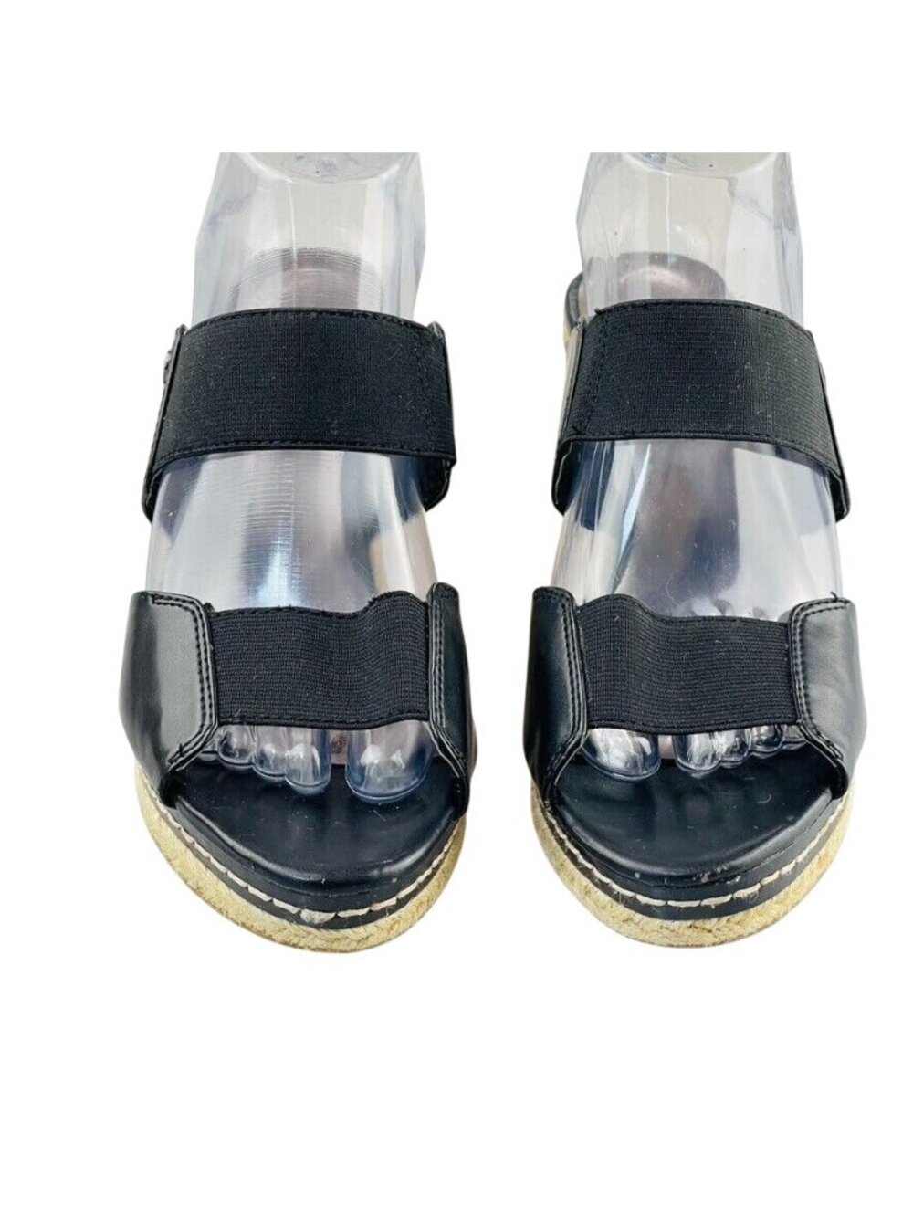 Etienne Aigner Womens Black Wedge Sandals With Elastic Straps & Espadrille Heel - Picture 2 of 11